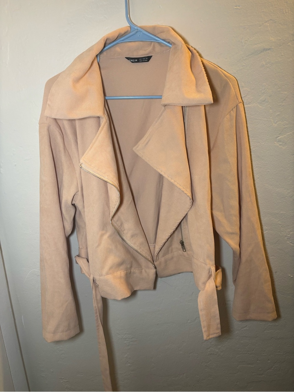 SHEIN Light Beige Suede-Look Draped Belted Jacket